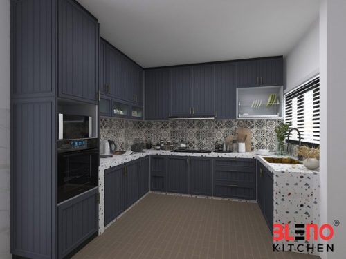 BLENO Wood Grain Aluminium Kitchen Cabinet 3D Drawing 16