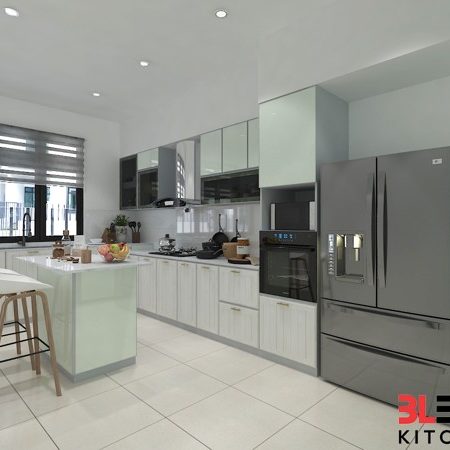 BLENO Wood Grain Aluminium Kitchen Cabinet 3D Drawing Marco Park Kulai